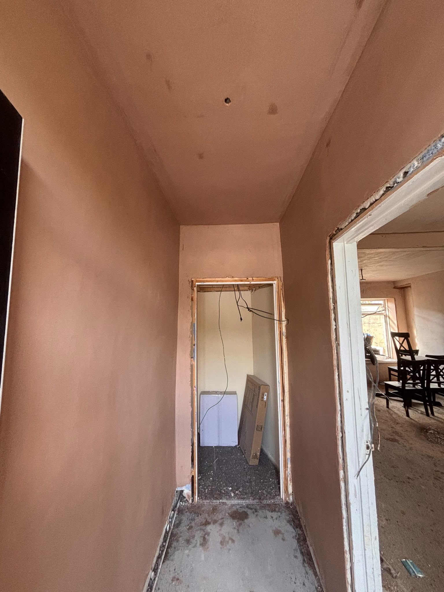 Plastering work around a stairwell